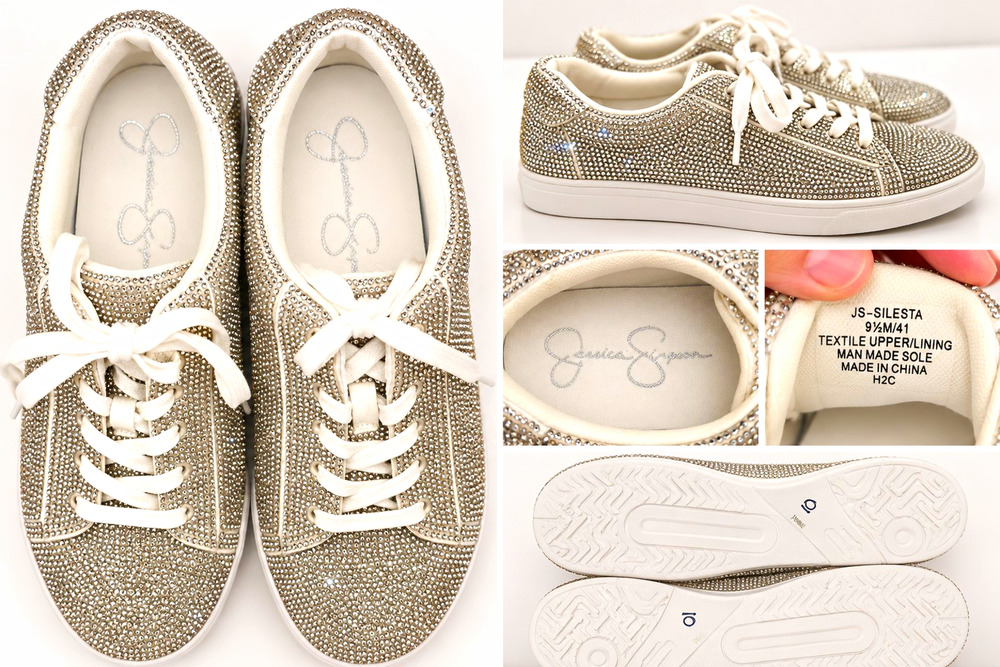 Jessica Simpson SILESTA Womens Rhinestone Lace-Up Low Top Sneakers Silver 9.5